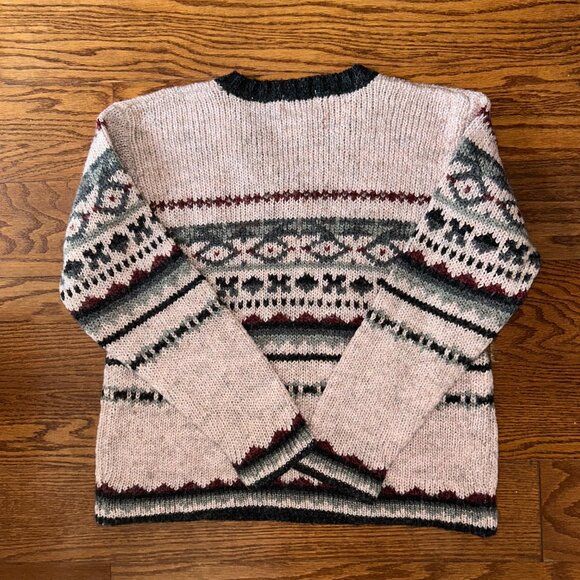 Vintage 90s Wool Blend Fisherman V-Neck Sweater Nordic Size Medium - Picture 10 of 10